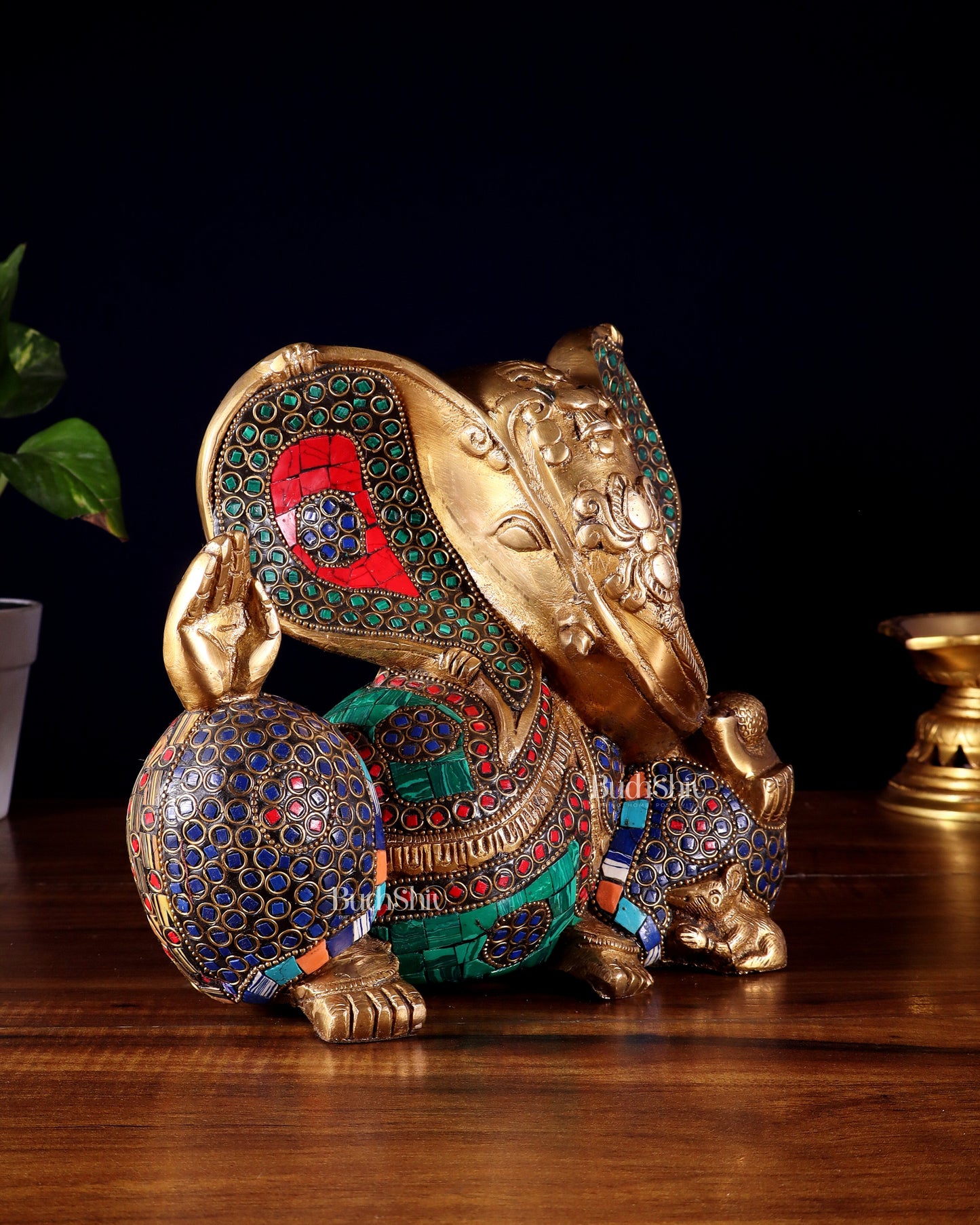 Brass Ganesha Statue - Modern Abstract Design 7.5" x 9"