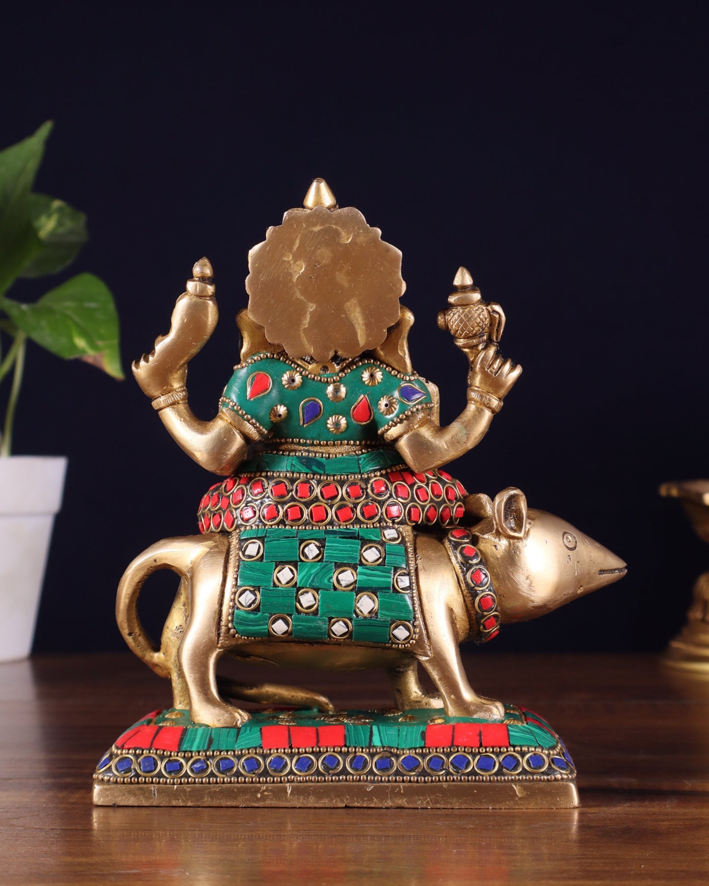 Brass Lord Ganesha Sitting on mooshak Idol | Height 7 inch