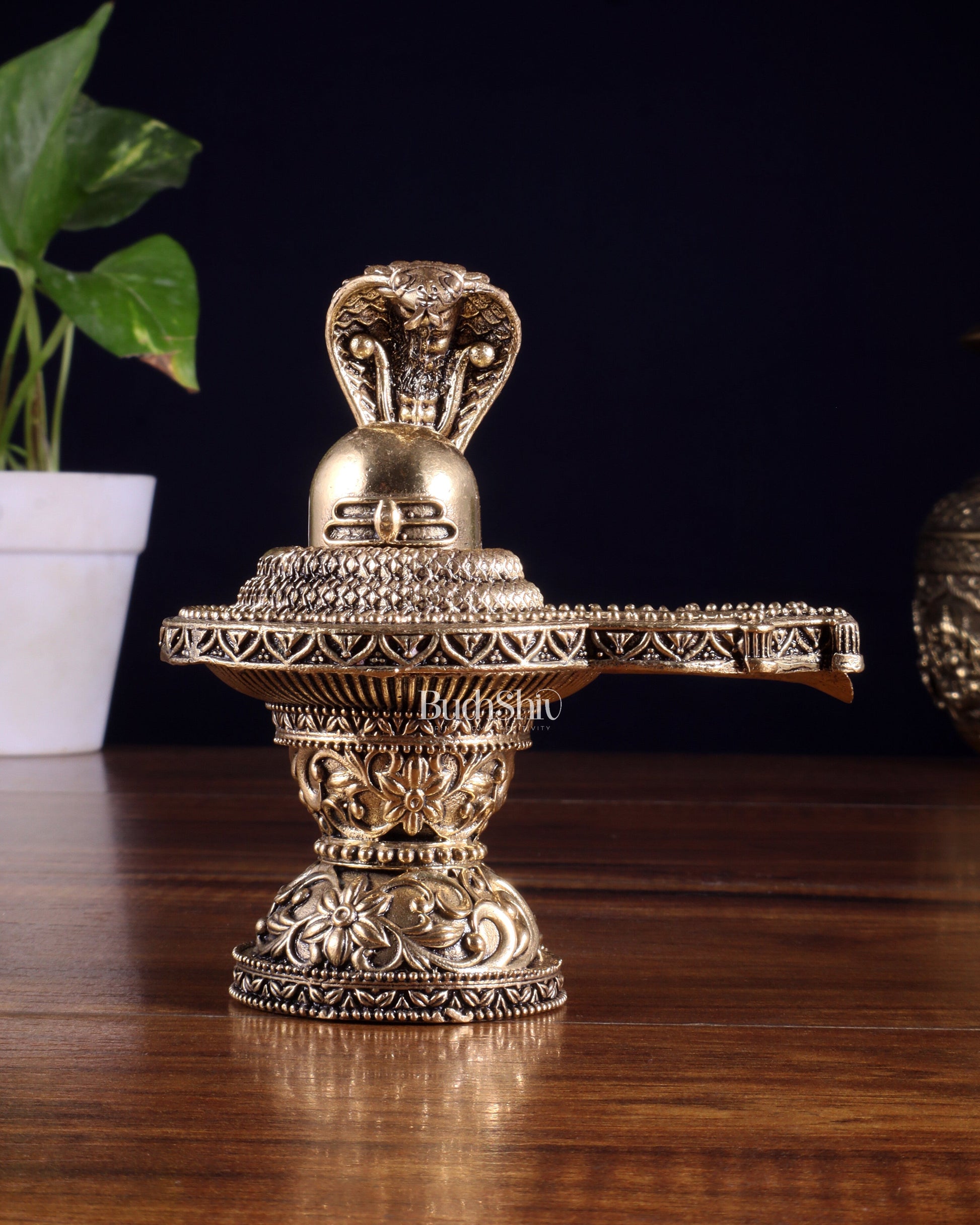 Brass Superfine Shivling Idol – Intricate Design, 4.8" Height