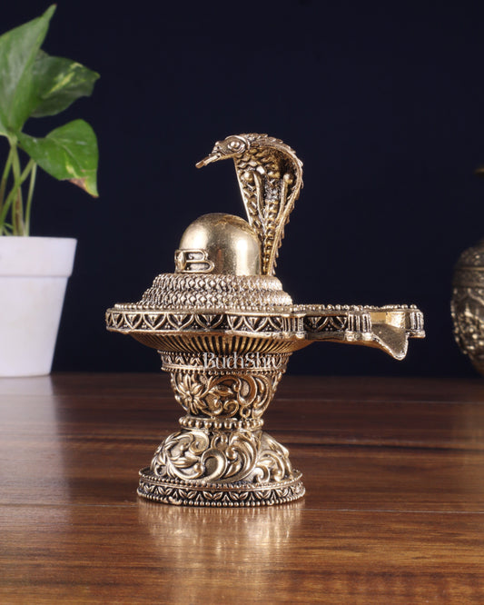 Brass Superfine Shivling Idol – Intricate Design, 4.8" Height
