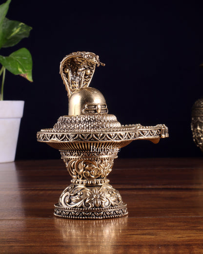 Brass Superfine Shivling Idol – Intricate Design, 4.8" Height