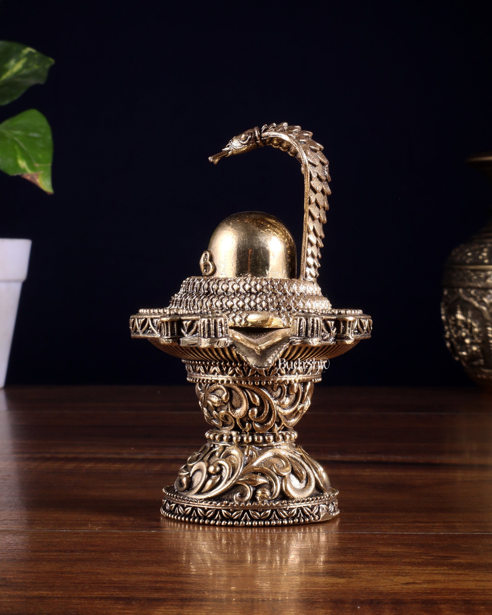 Brass Superfine Shivling Idol – Intricate Design, 4.8" Height