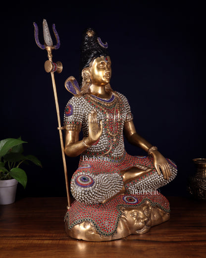 Handcrafted Pure Brass Lord Shiva Statue - 23" Height Jewelled up work