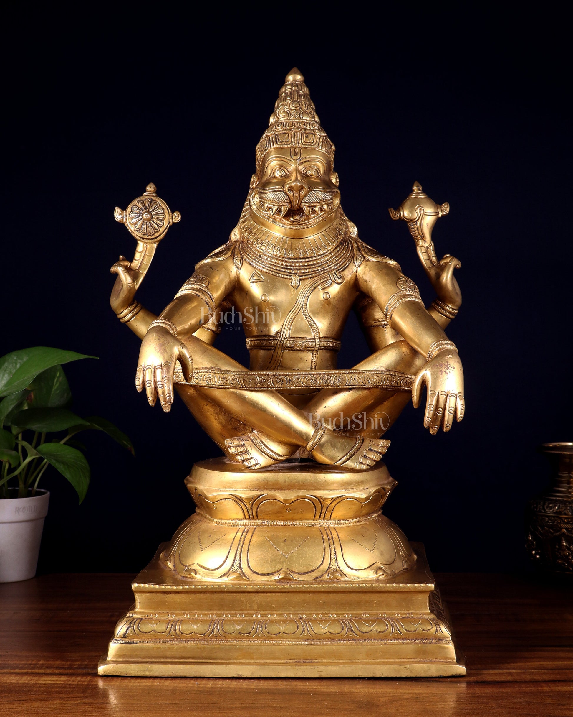Pure Brass Yog Narasimha Large Sculpture - 19"