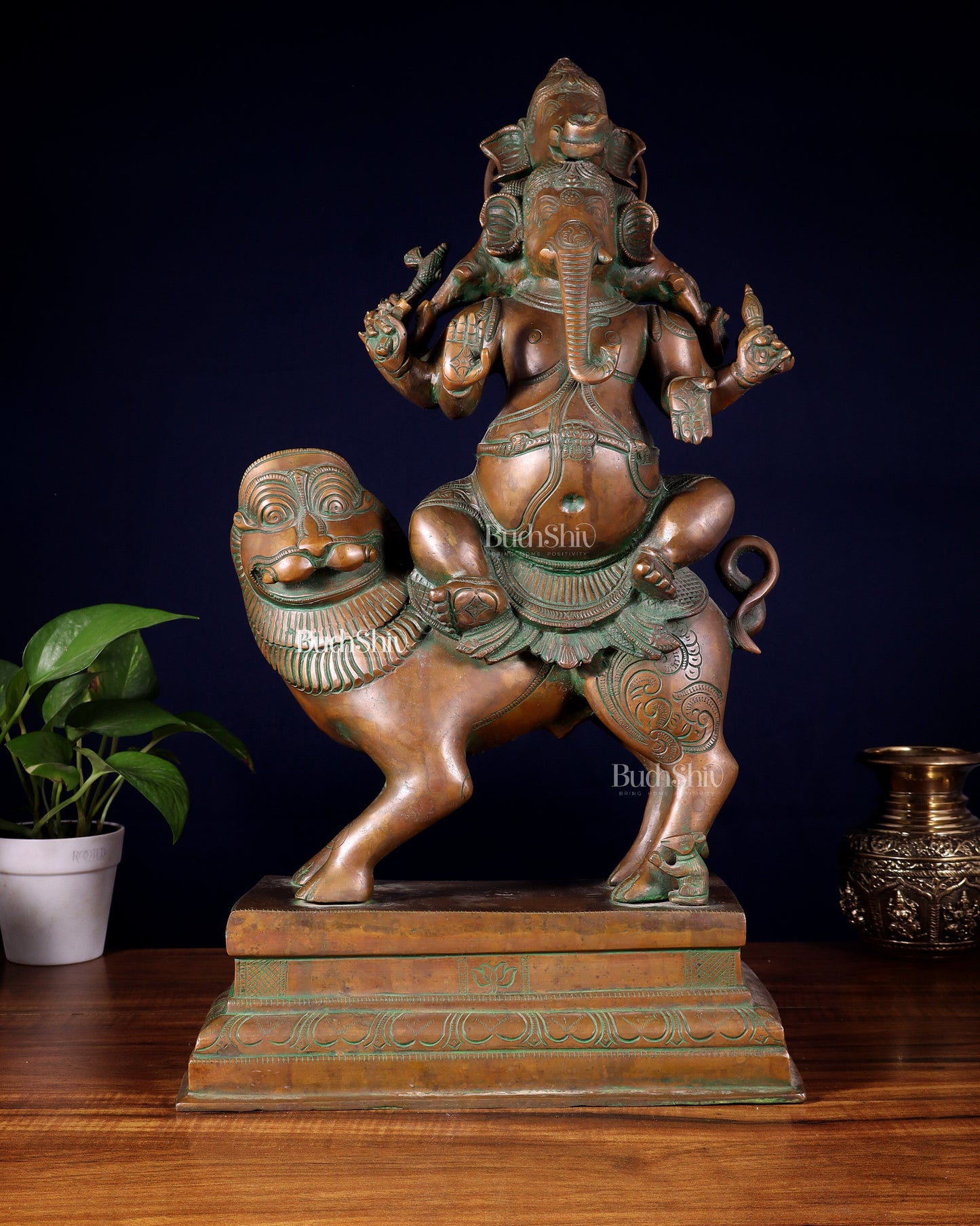 Brass Heramba Ganesha with five heads Statue - 22.5" Bronze Patina