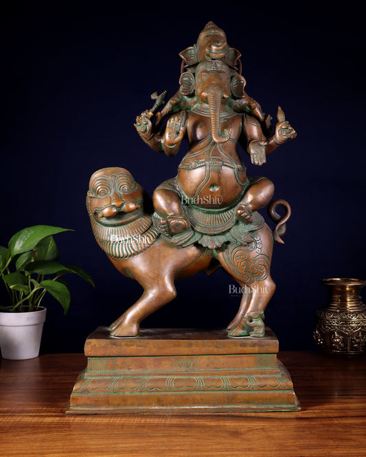 Brass Heramba Ganesha with five heads Statue - 22.5" Bronze Patina
