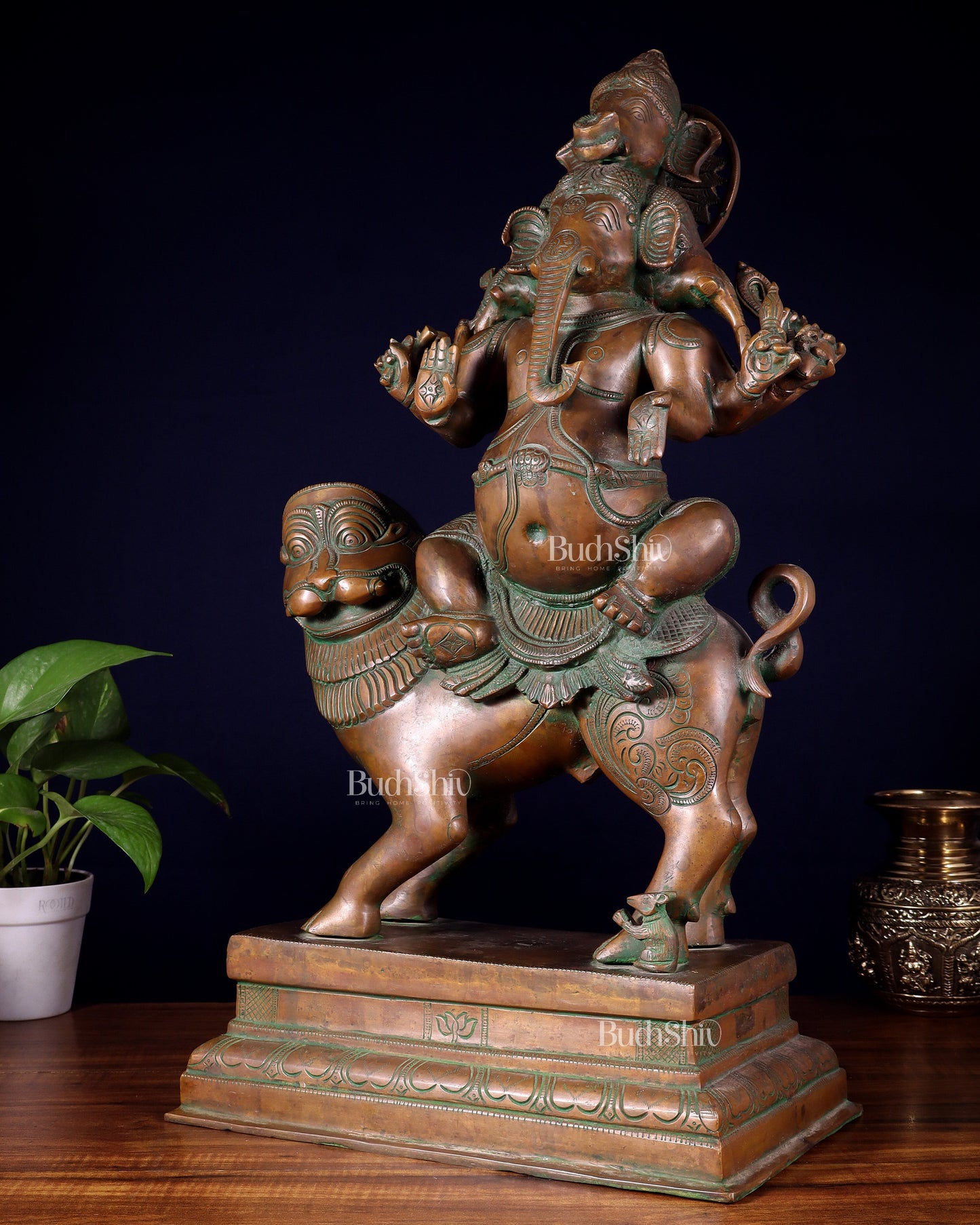 Brass Heramba Ganesha with five heads Statue - 22.5" Bronze Patina