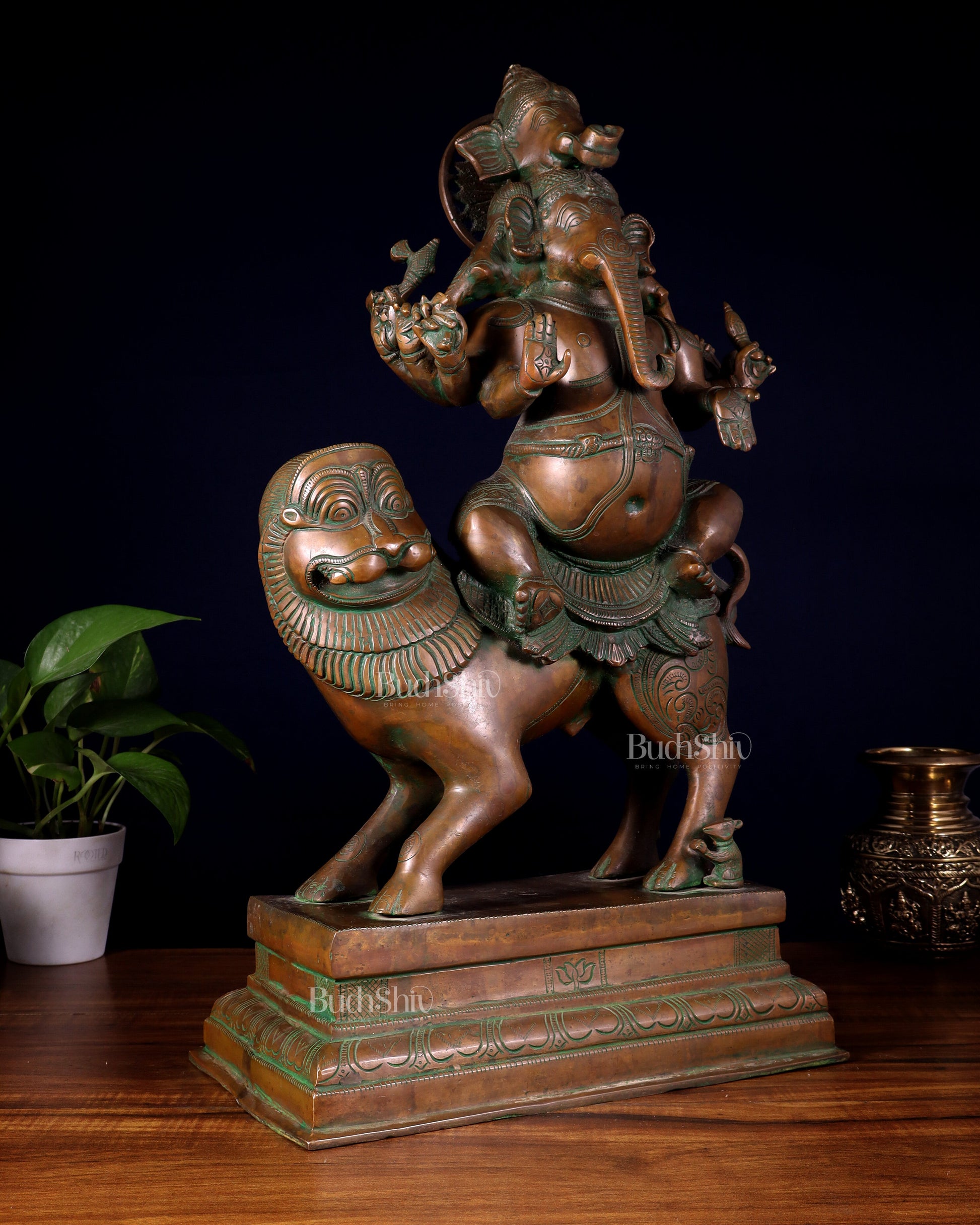 Brass Heramba Ganesha with five heads Statue - 22.5" Bronze Patina