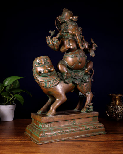 Brass Heramba Ganesha with five heads Statue - 22.5" Bronze Patina