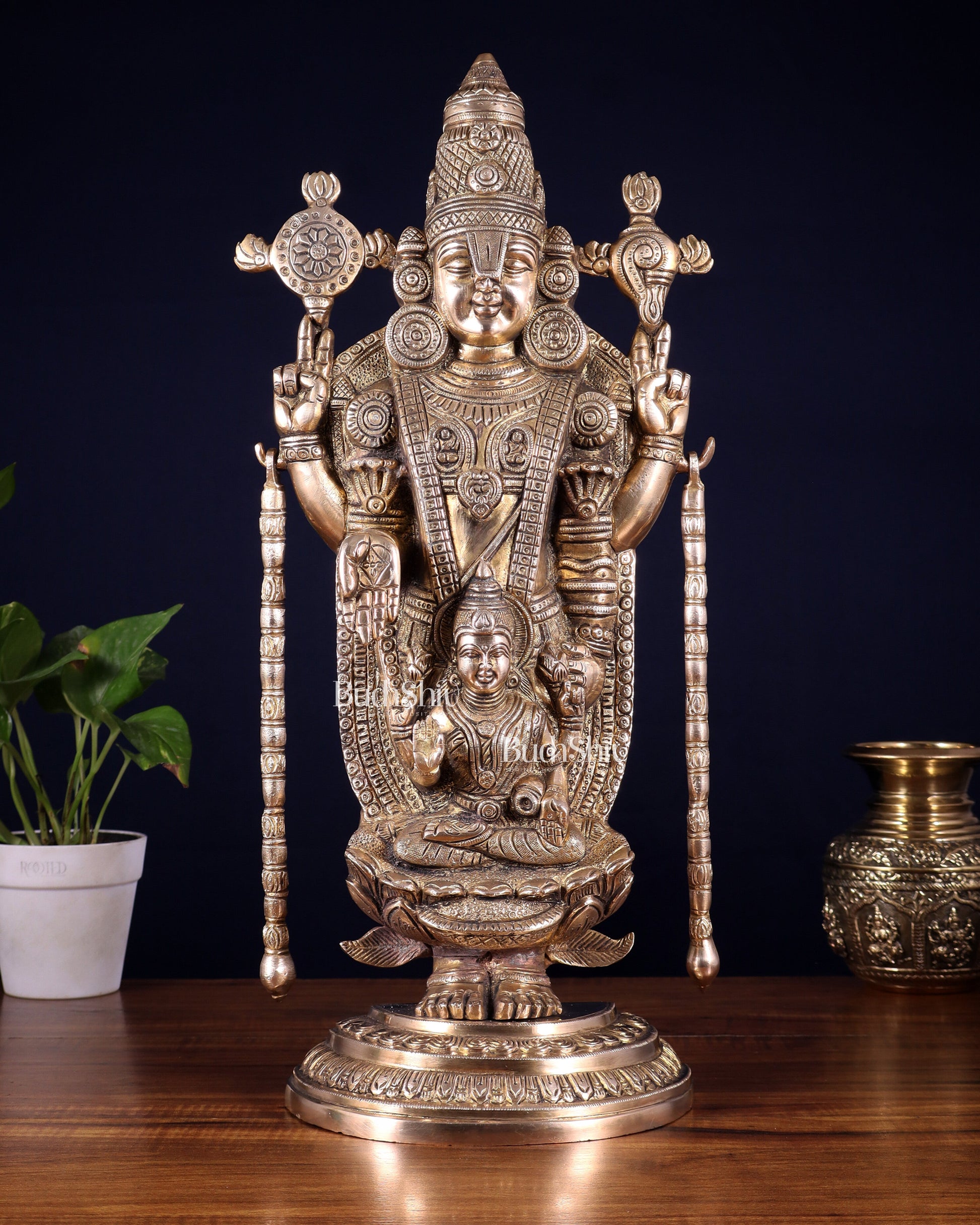 Superfine Brass Tirupati Balaji Idol with goddess Lakshmi | Height 20 inch glossy tone