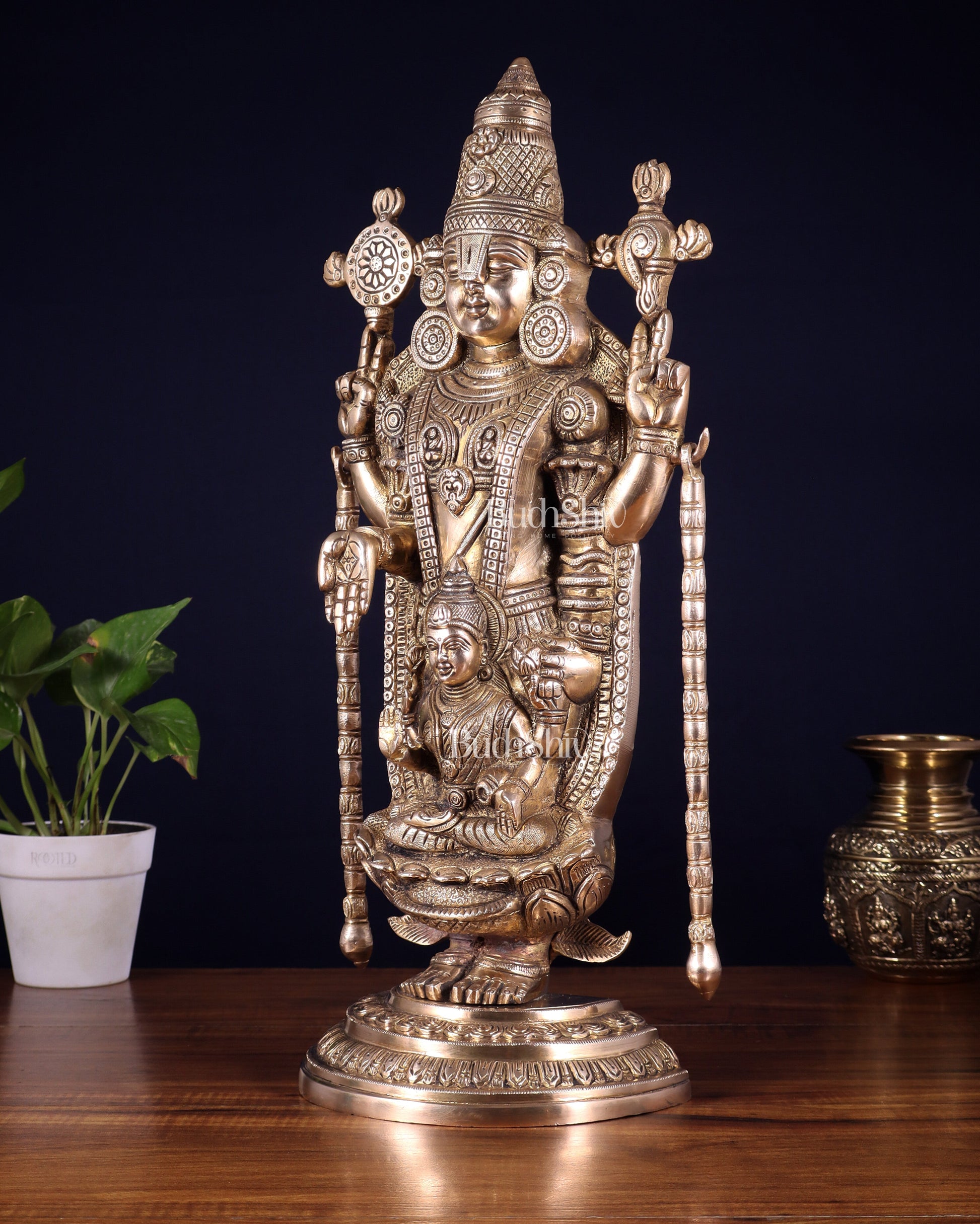 Superfine Brass Tirupati Balaji Idol with goddess Lakshmi | Height 20 inch glossy tone