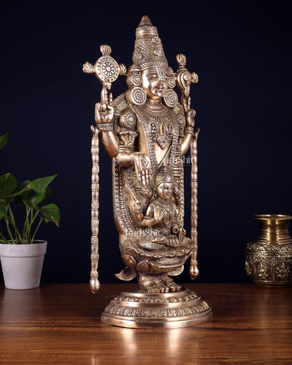Superfine Brass Tirupati Balaji Idol with goddess Lakshmi | Height 20 inch glossy tone