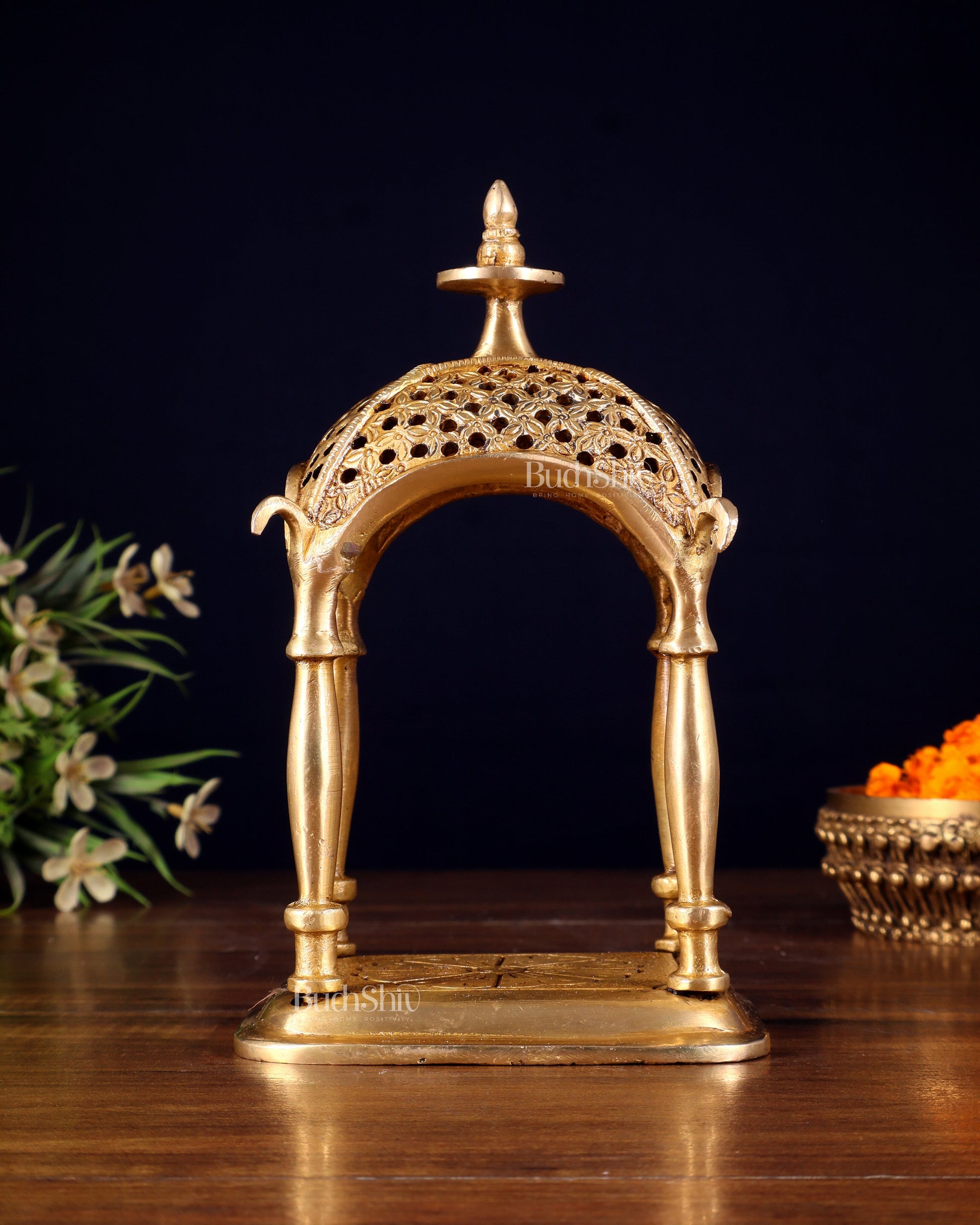 Pure Brass Handcrafted mandapam Temple with Jaali Work – 7" Height