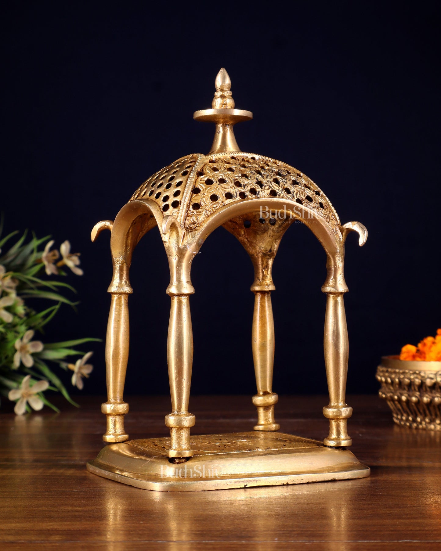 Pure Brass Handcrafted mandapam Temple with Jaali Work – 7" Height