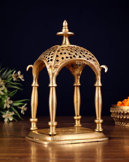 Pure Brass Handcrafted mandapam Temple with Jaali Work – 7" Height