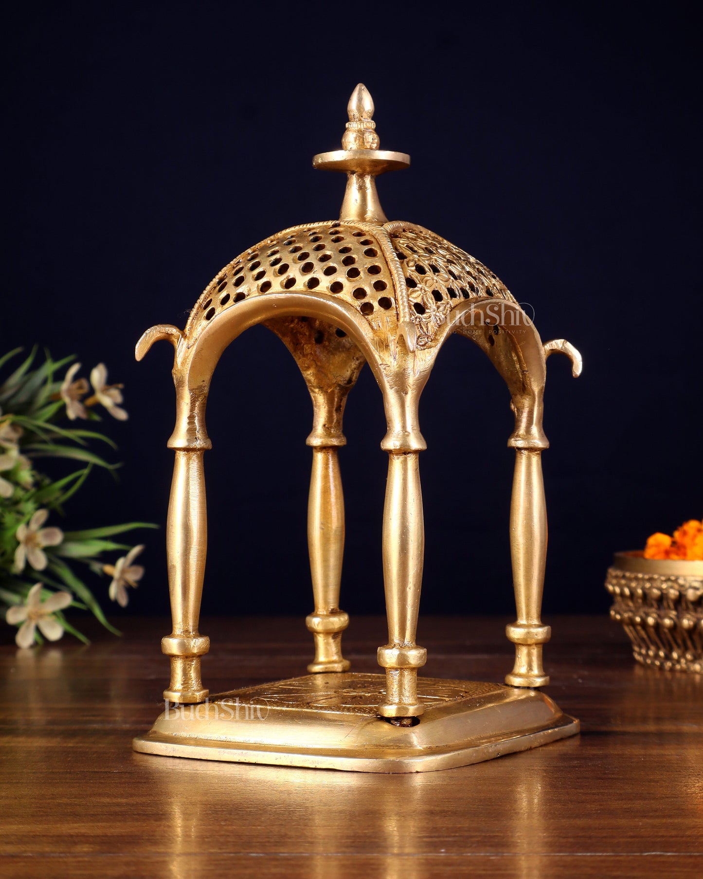 Pure Brass Handcrafted mandapam Temple with Jaali Work – 7" Height