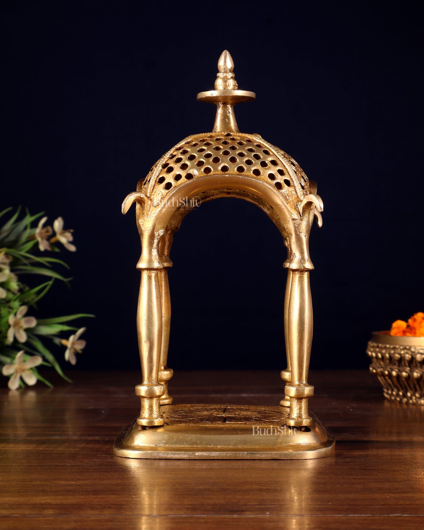 Pure Brass Handcrafted mandapam Temple with Jaali Work – 7" Height