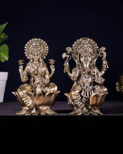 Pure Brass Superfine Ganesha Lakshmi Idol Set – Available in 4, 6 & 8 Inches