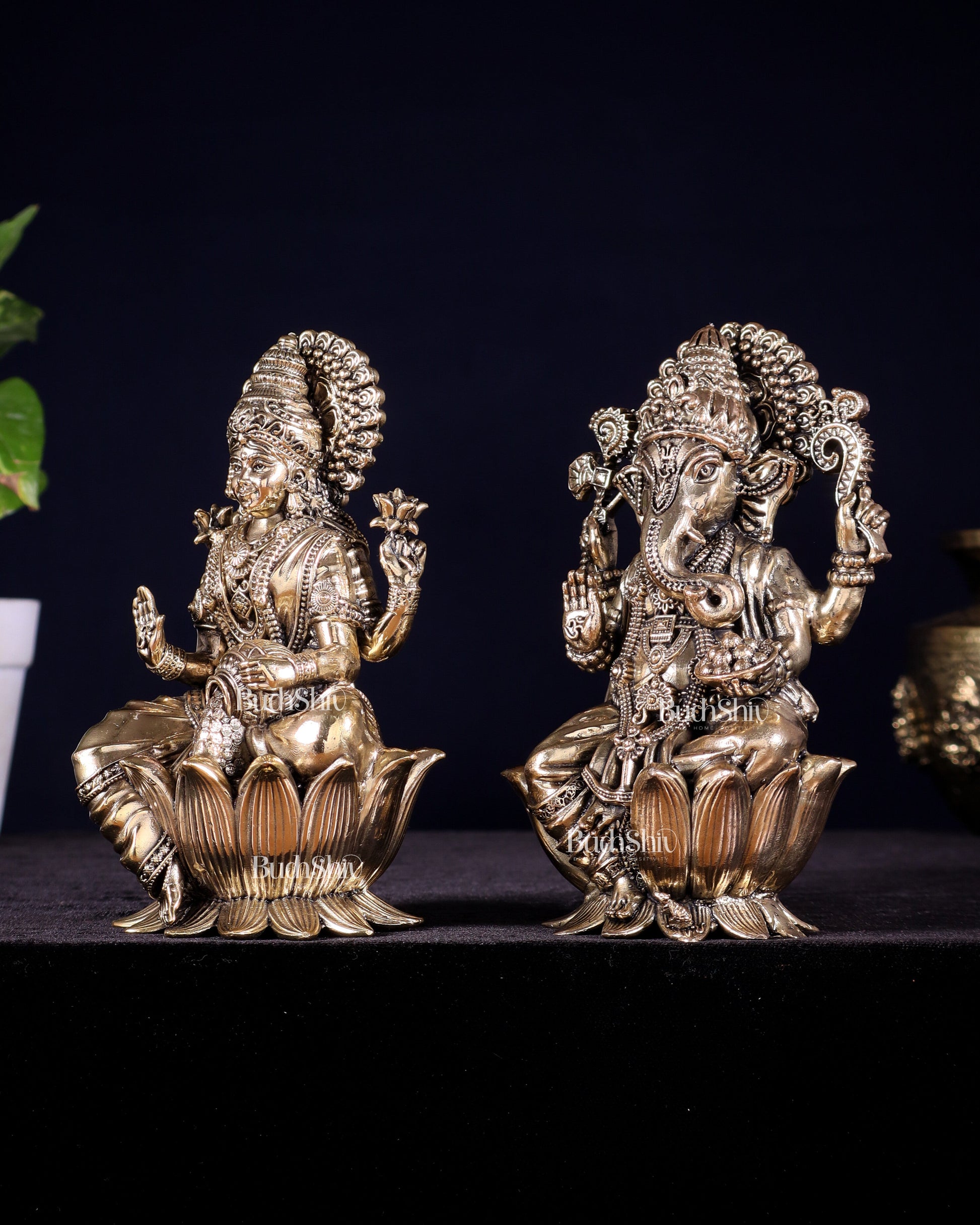 Pure Brass Superfine Ganesha Lakshmi Idol Set – Available in 4, 6 & 8 Inches