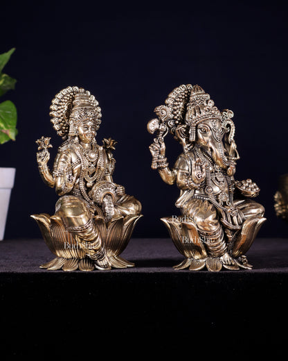 Pure Brass Superfine Ganesha Lakshmi Idol Set – Available in 4, 6 & 8 Inches