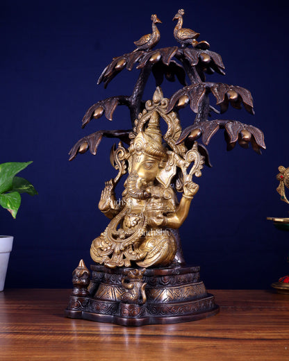 Superfine Brass Ganesha Statue Under Mango Tree | Height 17 inch