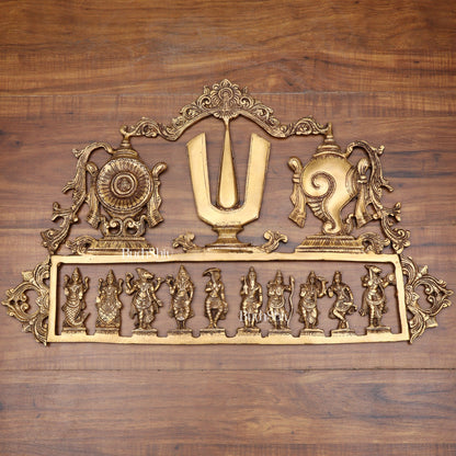 Pure Brass Vishnu Dashavatar Wall Panel with Shankh Chakra Design 24 inch