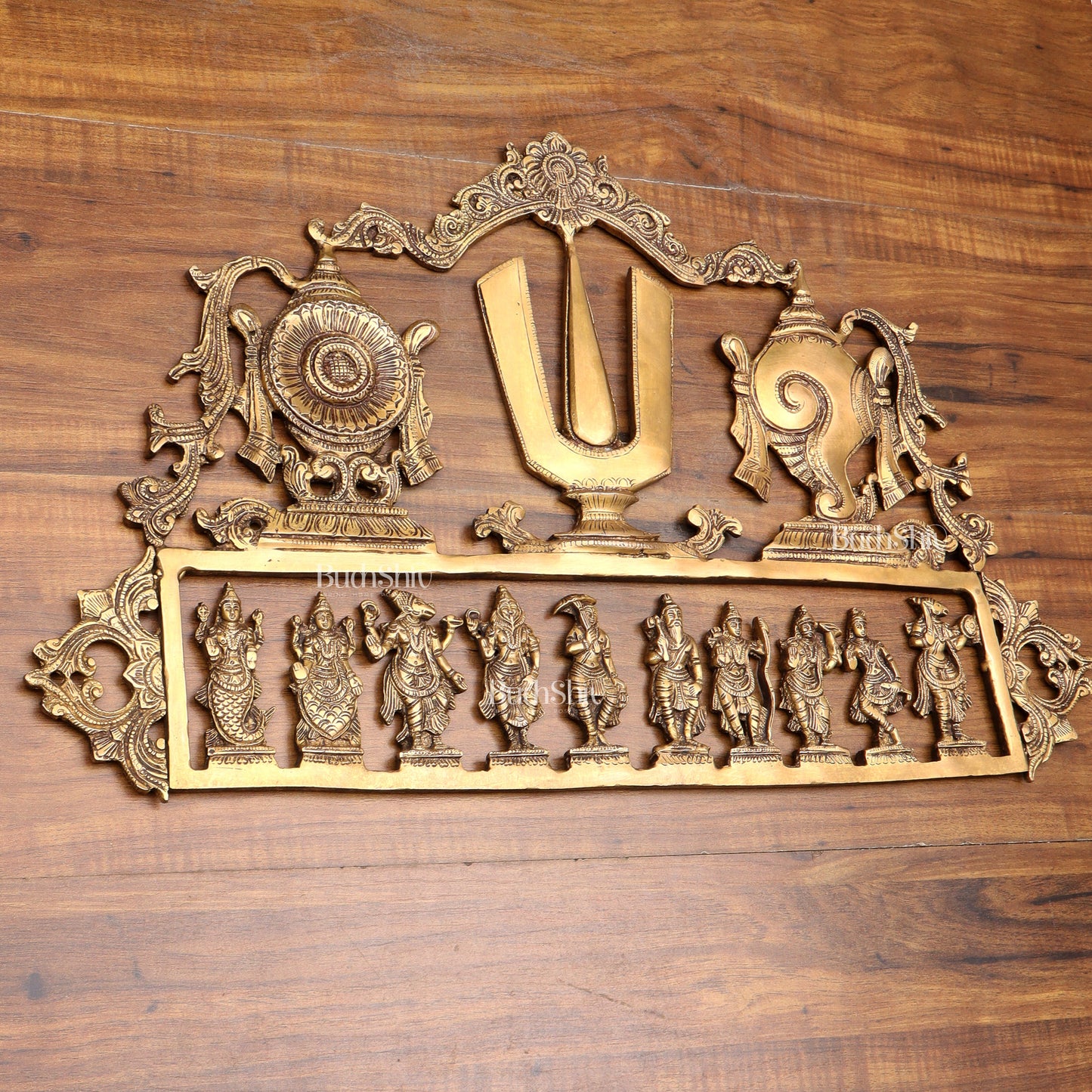 Pure Brass Vishnu Dashavatar Wall Panel with Shankh Chakra Design 24 inch