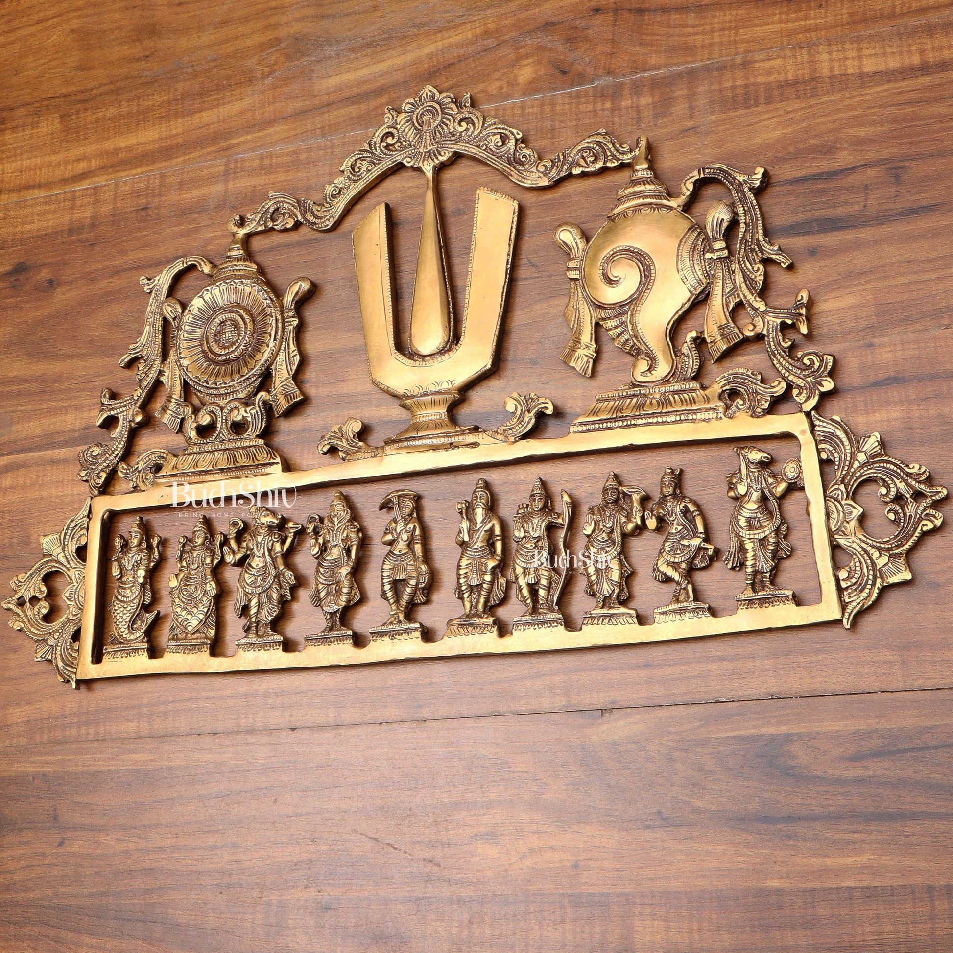 Pure Brass Vishnu Dashavatar Wall Panel with Shankh Chakra Design 24 inch