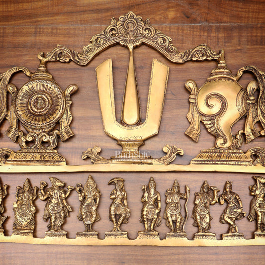 Pure Brass Vishnu Dashavatar Wall Panel with Shankh Chakra Design 24 inch