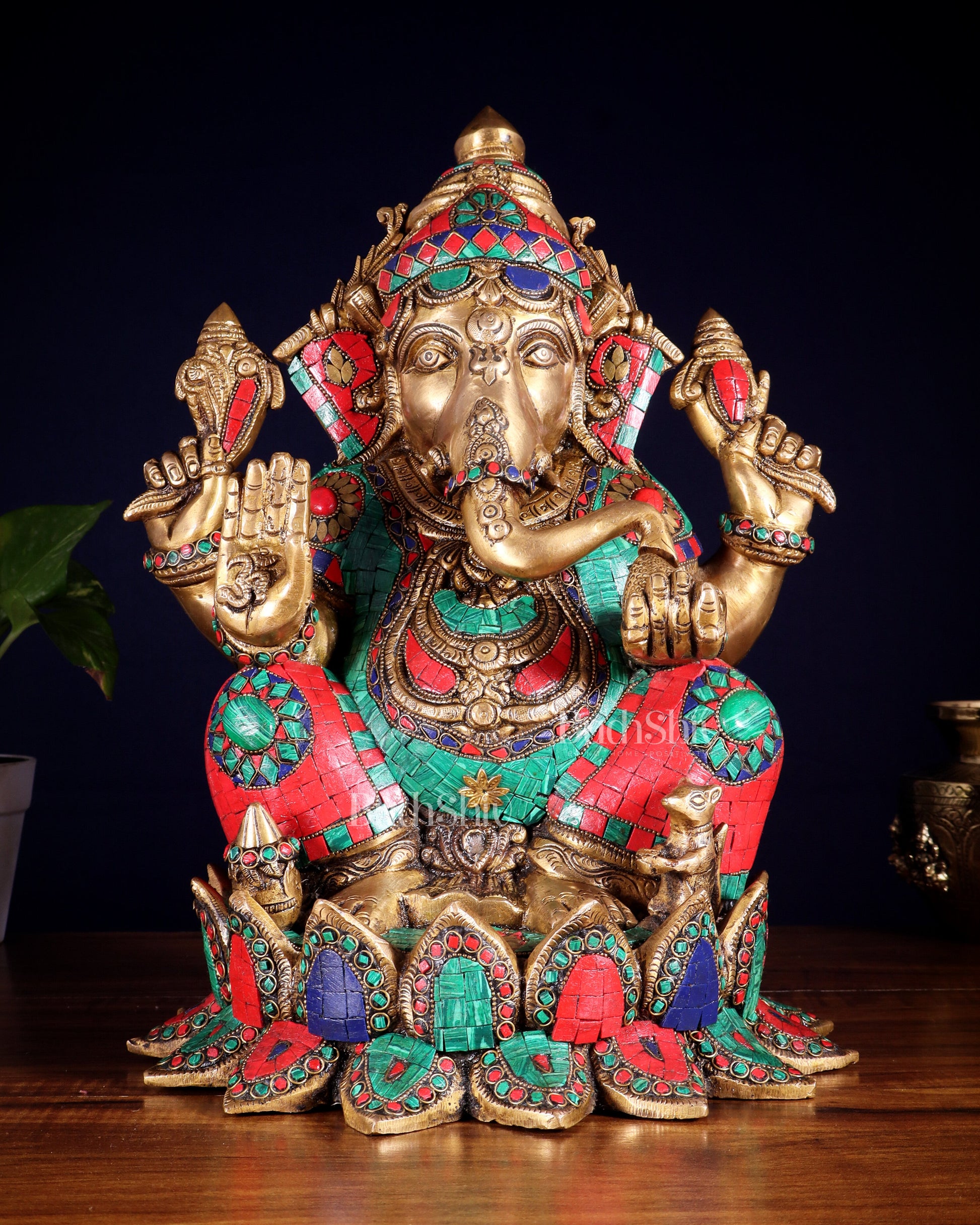 Brass Lord Ganesha Idol | Height 15.5 inch multi colour
