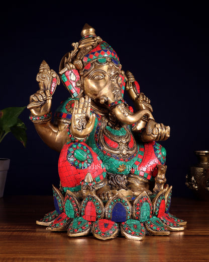 Brass Lord Ganesha Idol | Height 15.5 inch multi colour
