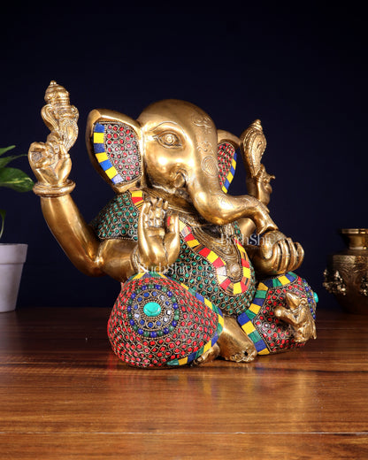 Large Brass Bald Ganesha Statue - 11 Inch