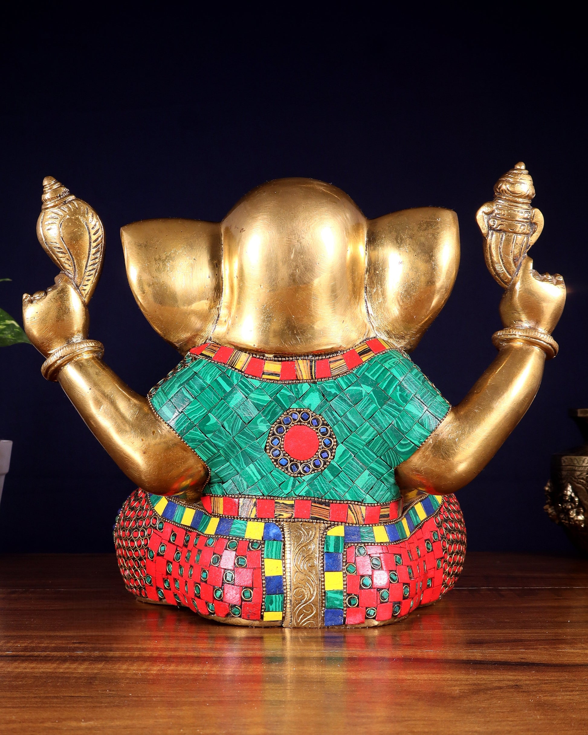 Large Brass Bald Ganesha Statue - 11 Inch