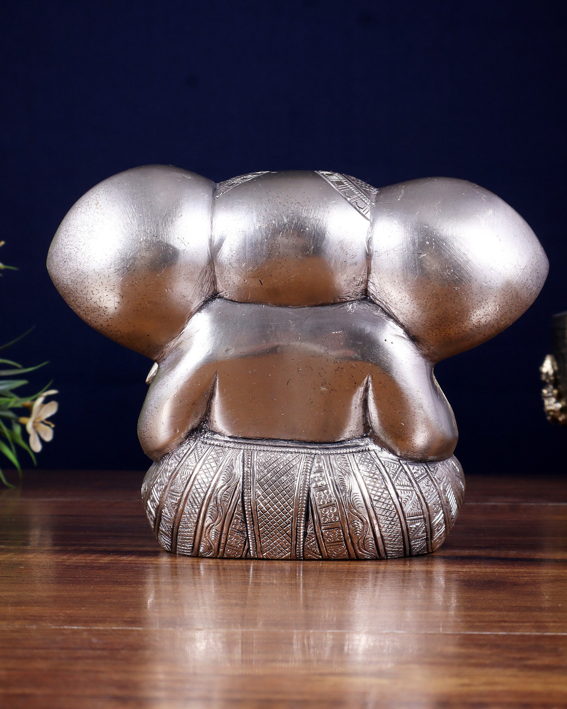 Pure Brass Ganesha Superfine Statue Big ears 6" silver plated