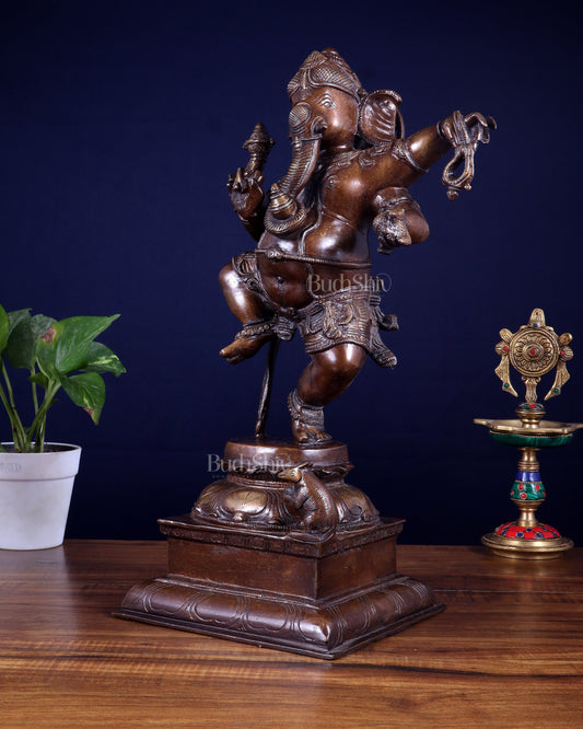 Pure Brass Dancing Ganesha Statue – Brown Tone Finish 16 inch