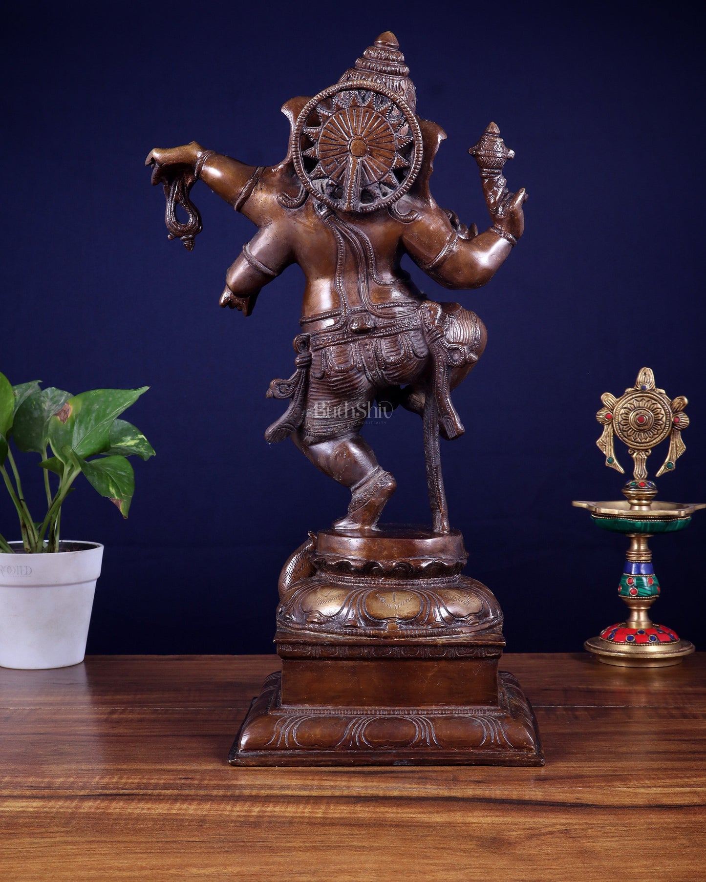 Pure Brass Dancing Ganesha Statue – Brown Tone Finish 16 inch