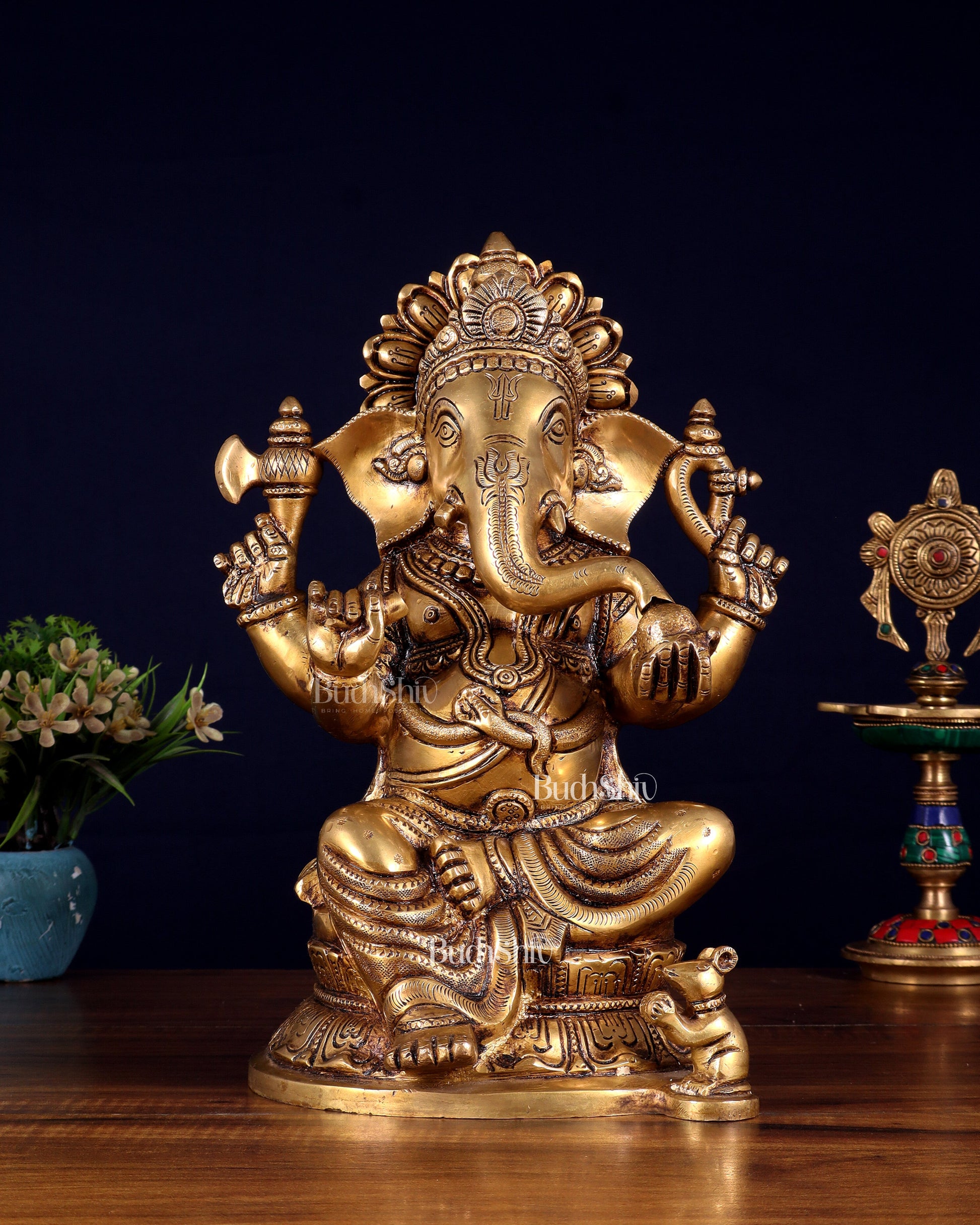 Pure Brass Ganesha Statue - 11 Inch