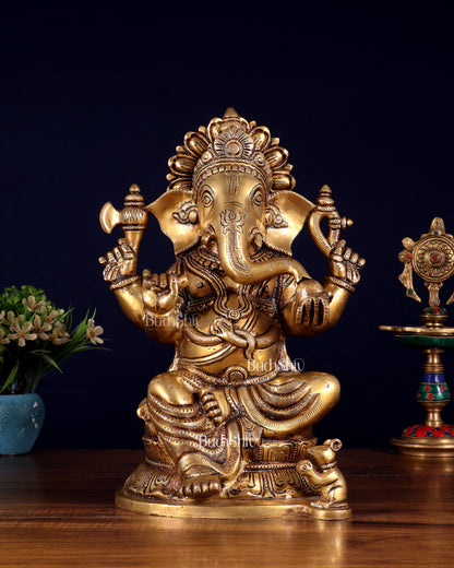 Pure Brass Ganesha Statue - 11 Inch