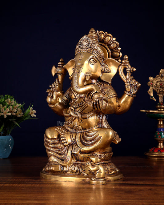 Pure Brass Ganesha Statue - 11 Inch