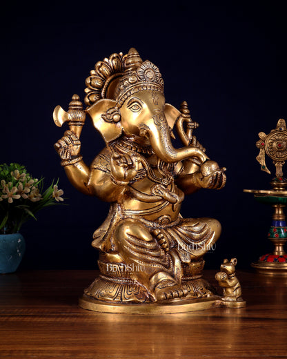 Pure Brass Ganesha Statue - 11 Inch