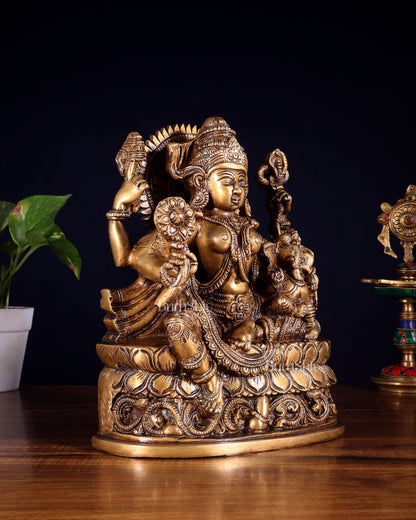 Pure Brass Goddess Parvati with Baby Ganesha Statue – 9 Inches