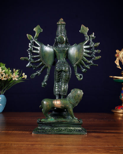 Mahisasur Mardini Durga Brass Idol 10" green patina tone