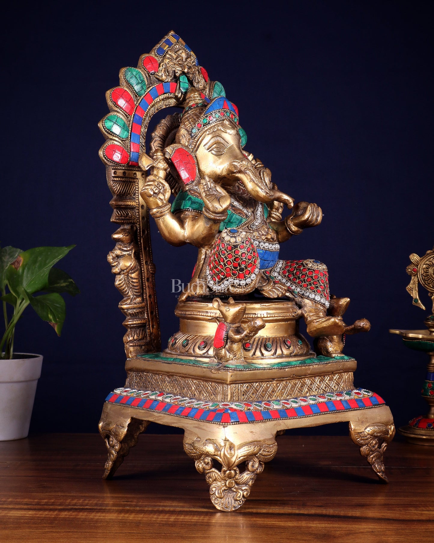 Brass Ganapati Statue on Throne - 17 inch