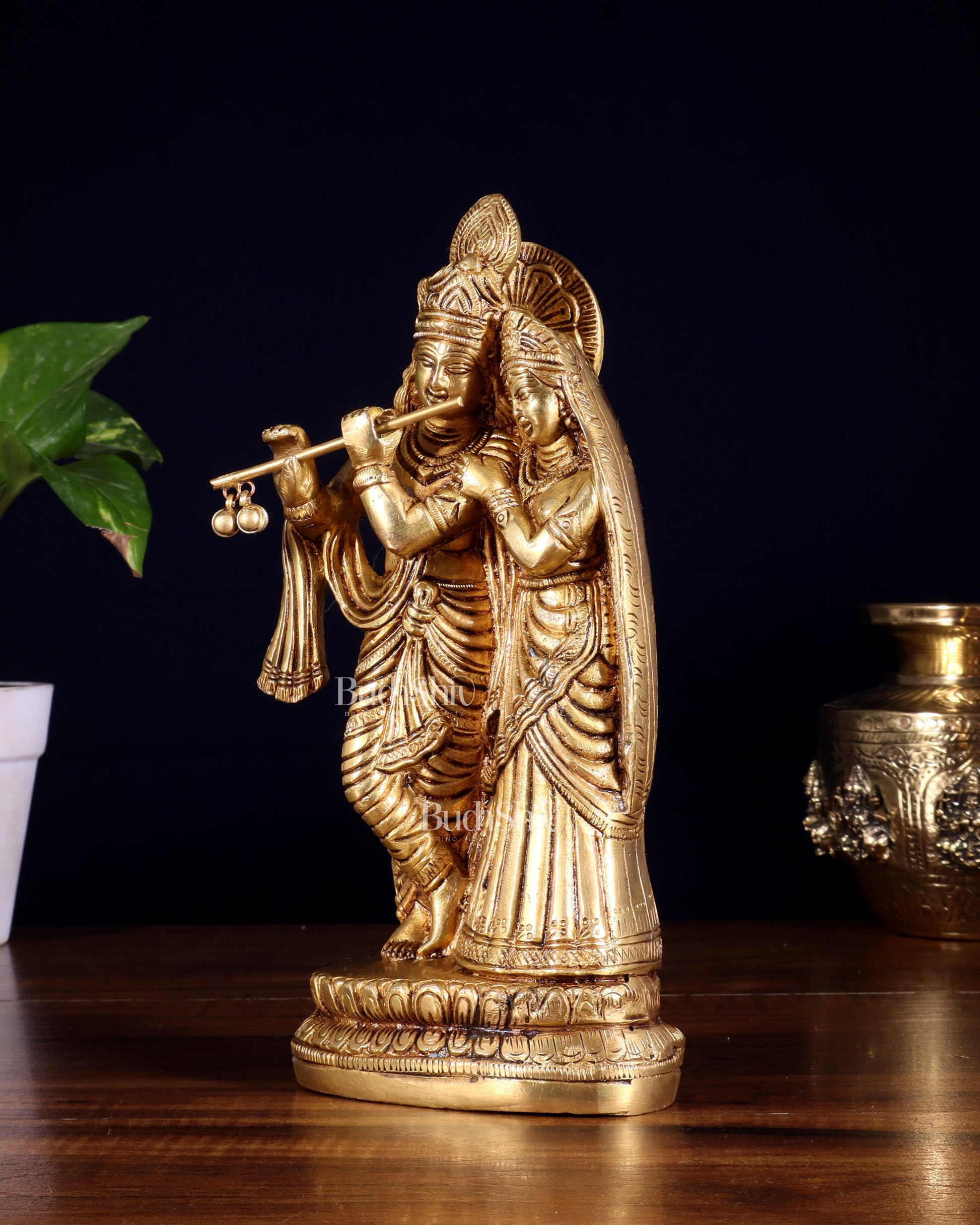 Superfine Brass Radha Krishna Idol - 9 Inch Statue