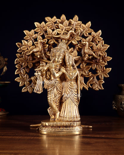 Pure Brass Radha Krishna with Kalpavriksha Tree Combo 12 inch