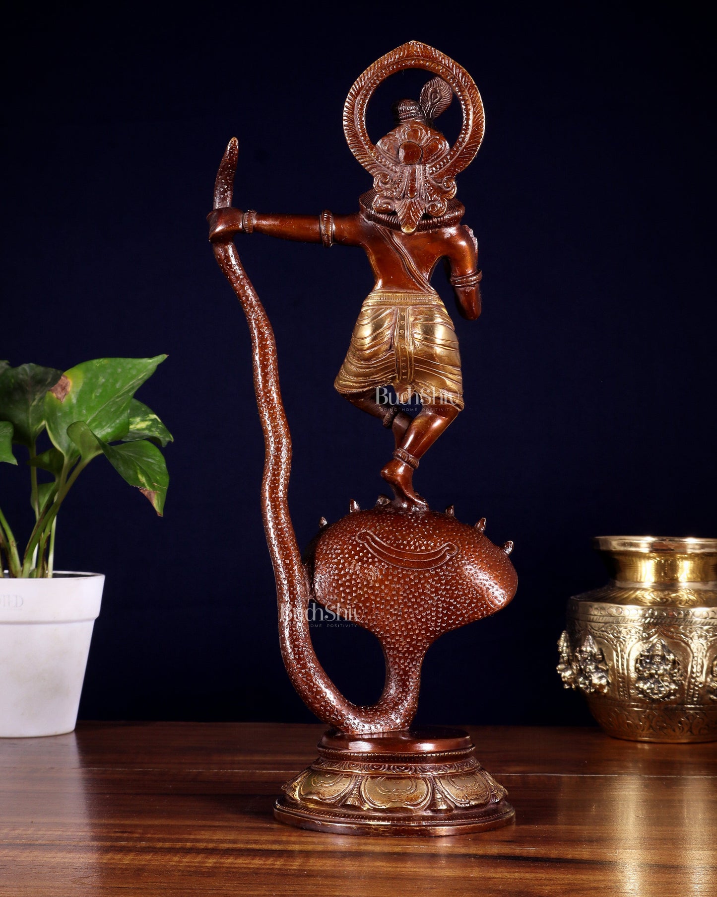 Krishna Dancing on Kaliya Naag Brass Idol 13" dual tone