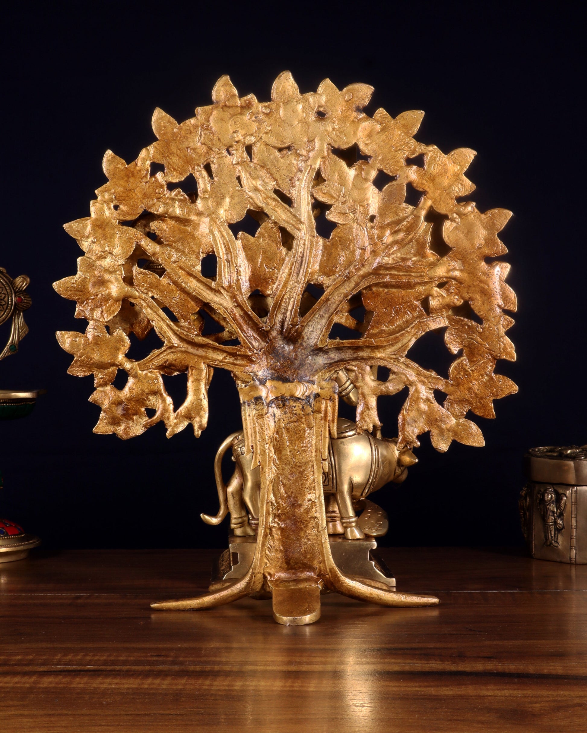 Pure Brass Krishna with Cow & Kalpavriksha Tree Combo 12 inch