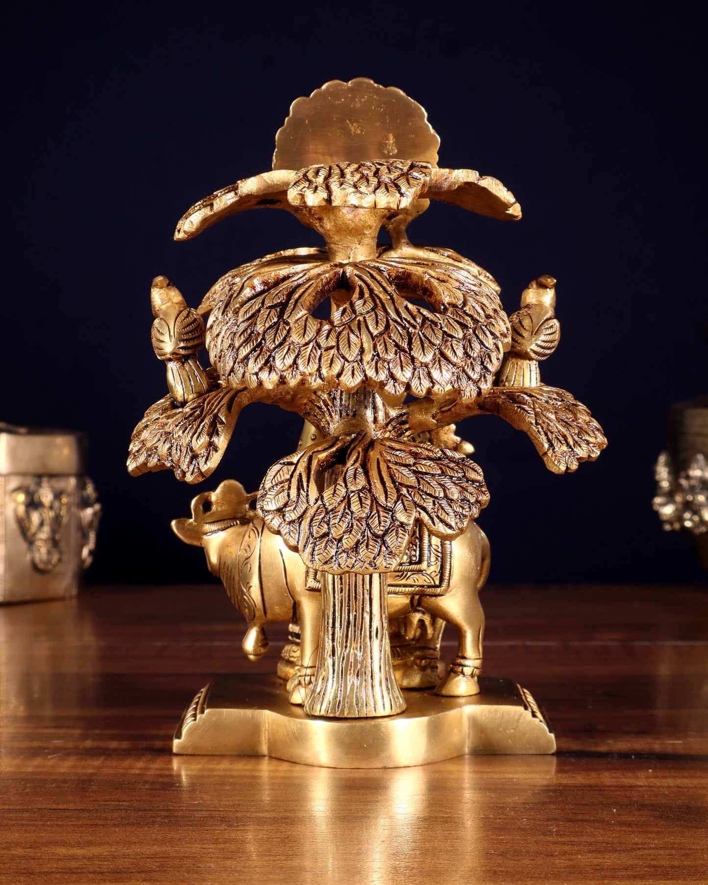 Superfine Brass Radha Krishna with Cow Under Tree Idol - 7" Height