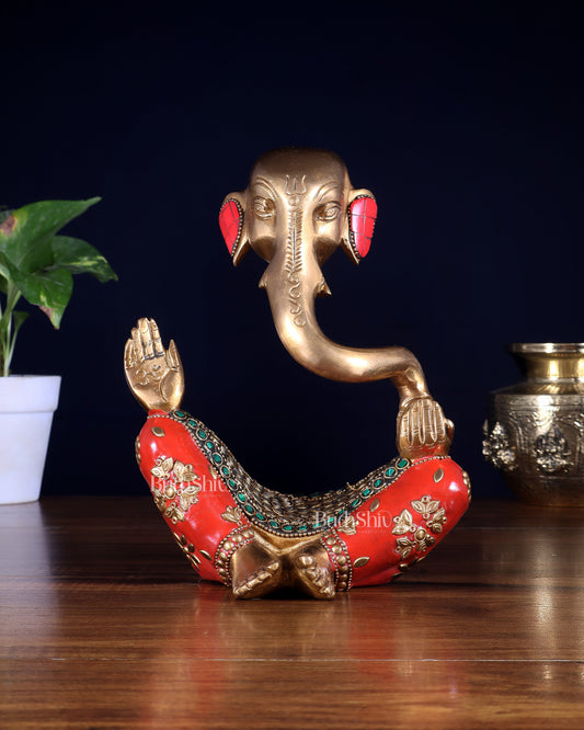 Ganesha Abstract Brass with stonework 8.5 inch statue