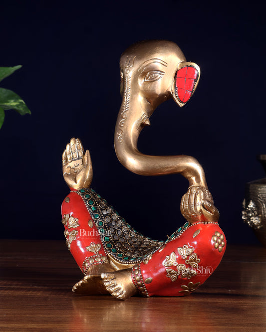 Ganesha Abstract Brass with stonework 8.5 inch statue